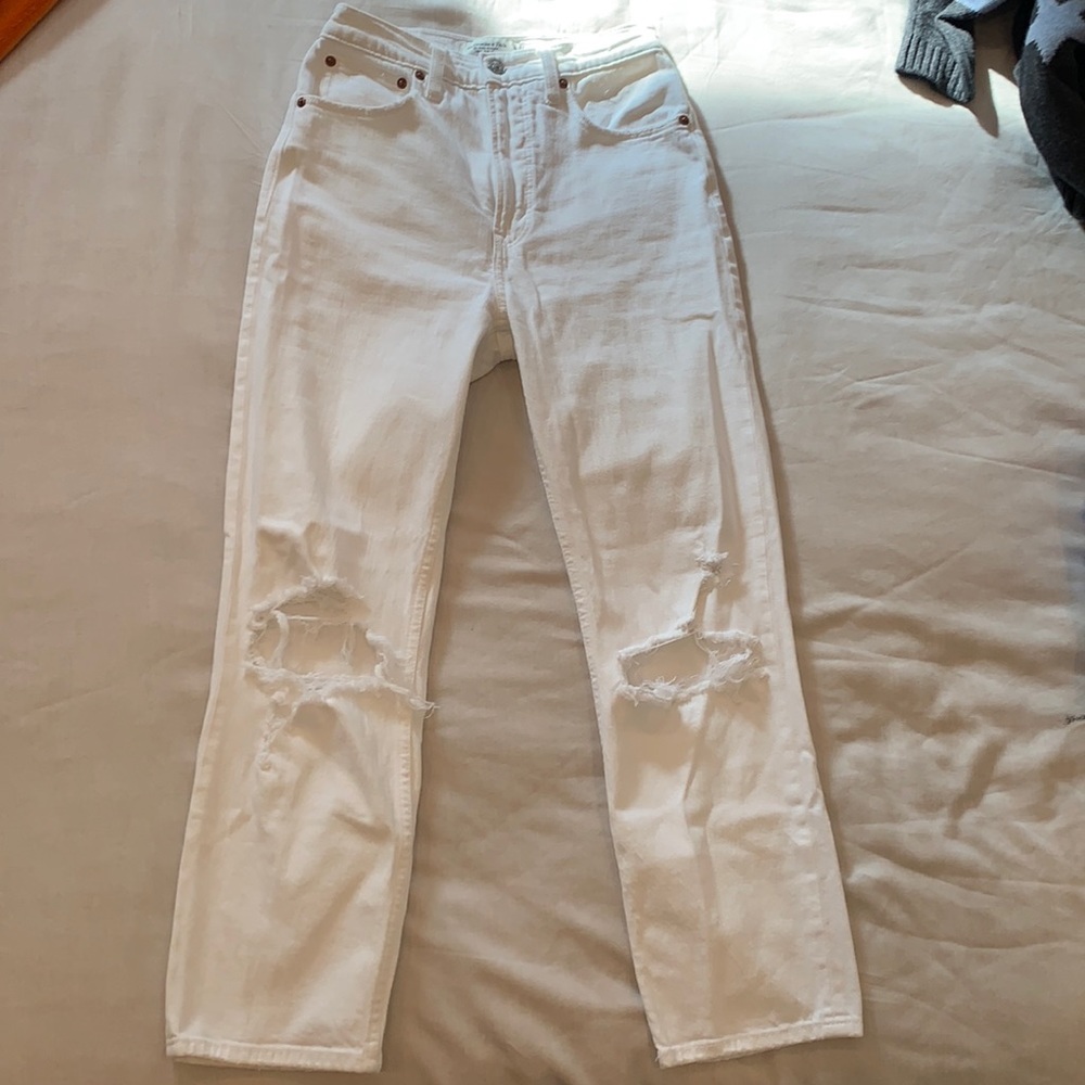 Abercrombie & Fitch The Ankle Straight Ultra High Rise White Jeans